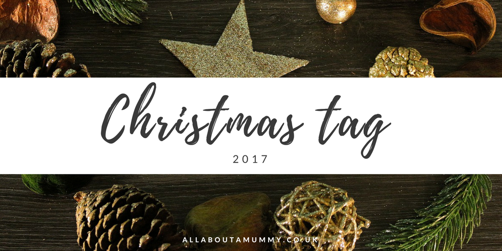 Picture of Christmas Tag 2017 title surrounded by star and pine cones