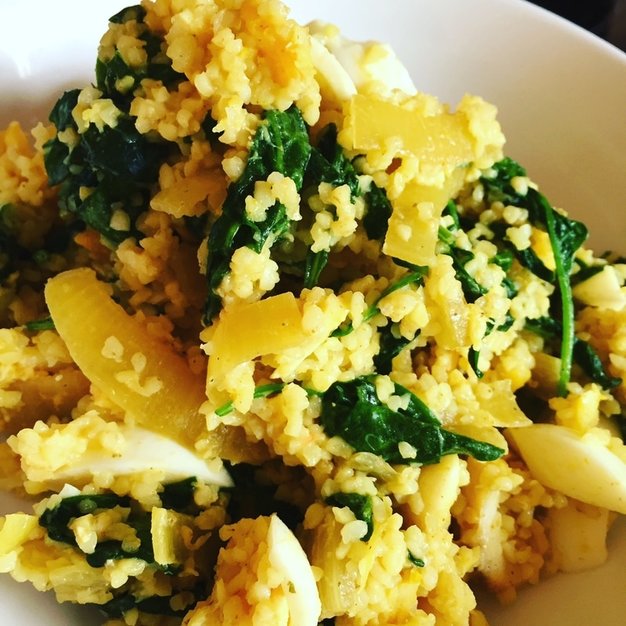 Picture Bulgur Wheat Kedgeree with spinach recipe