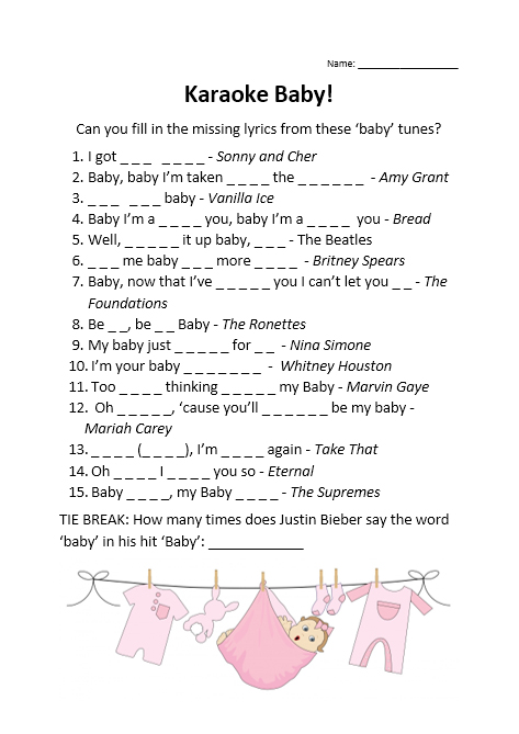 Missing lyrics baby shower game baby girl picture