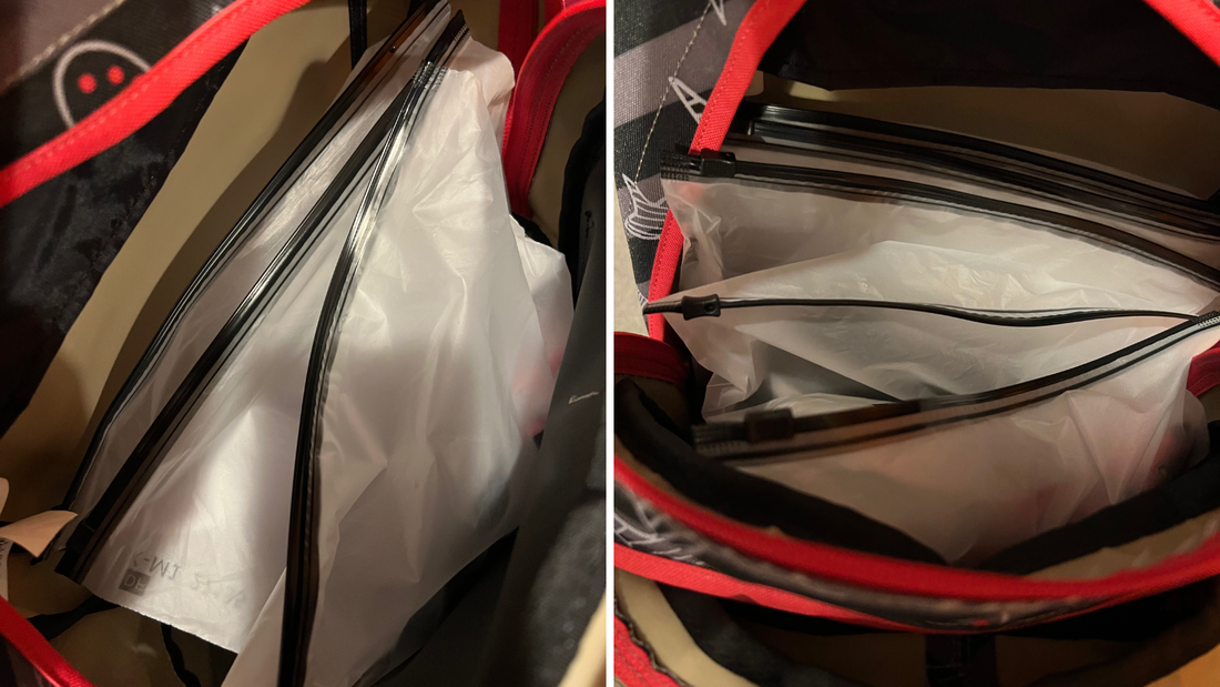 Picture of outfits packed into daily bags in backpack