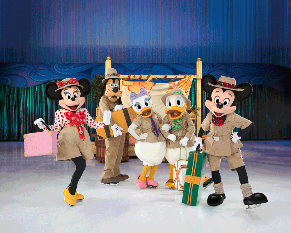 Picture of minnie and mickey mouse, donald and daisy duck plus goofy in Disney On Ice Passport to Adventure ice rink