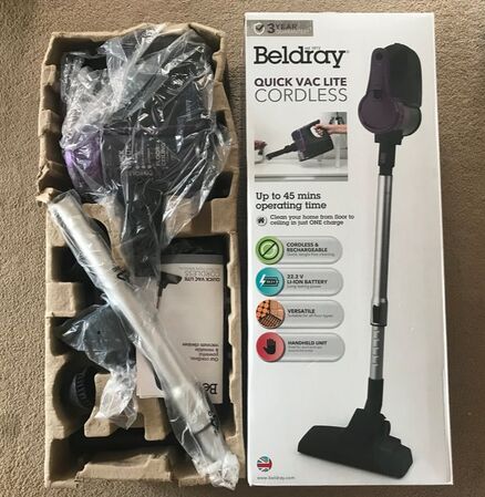 Beldray Cordless Quick Vac Lite 2 in 1 Vacuum Cleaner Review -  picture of boxed vacuum cleaner