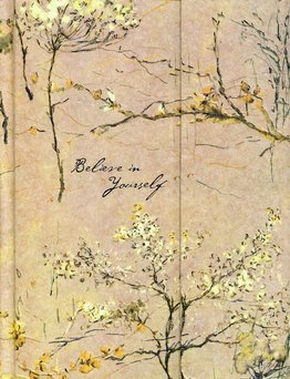 Picture of a journal with watercolour picture illustration of trees and blossom
