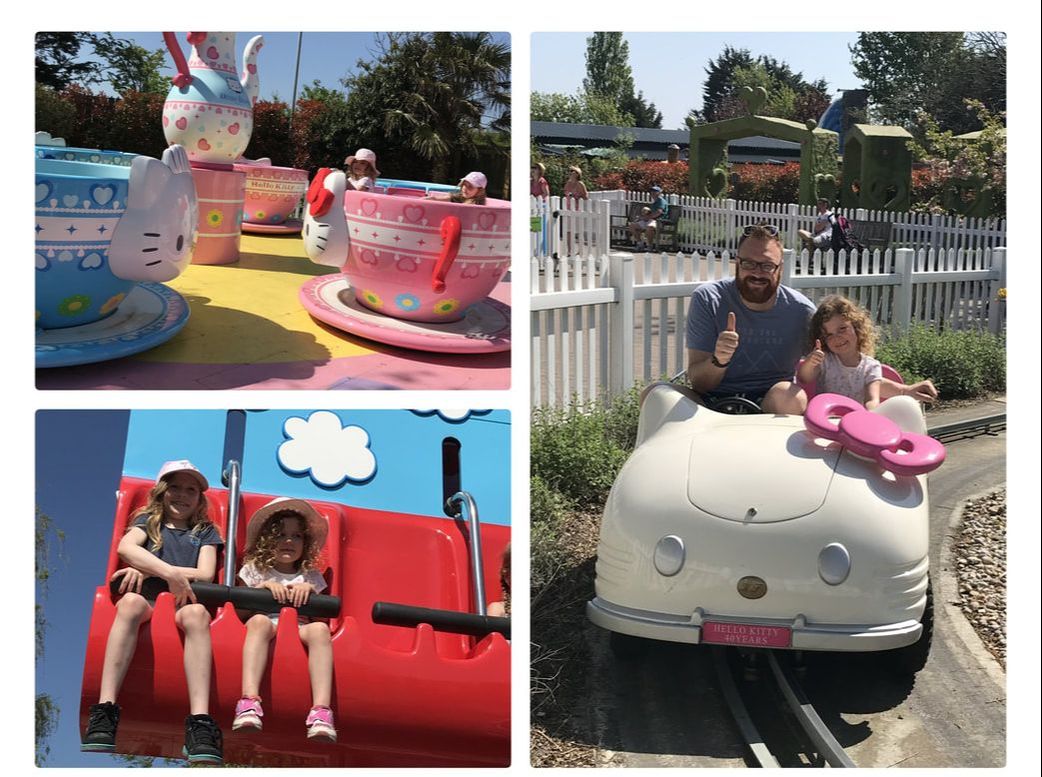 Picture collage of the Hello Kitty Land Rides at Drusillas Park