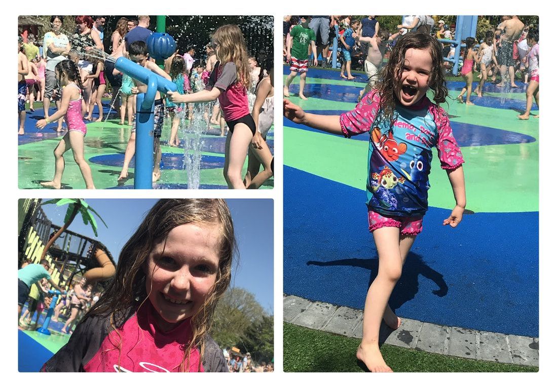 Picture of the kids having fun at the splash Pad at Drusillas Park