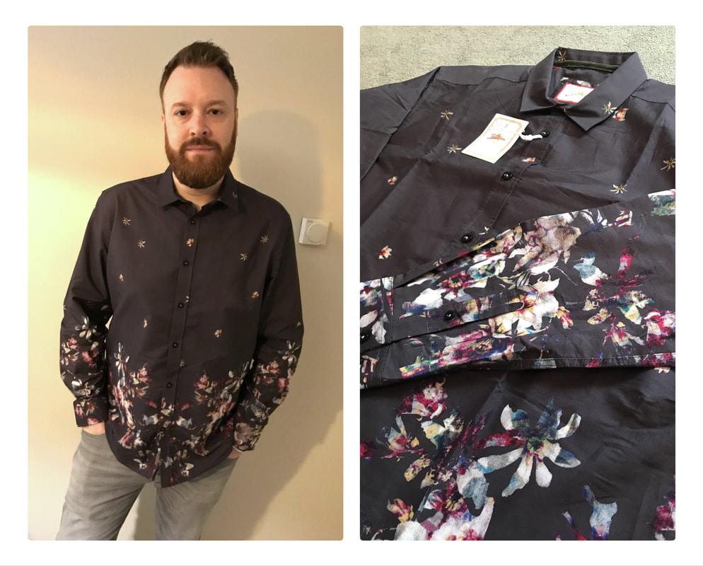 Picture collage of Joe Browns men's flower print shirt from Jacamo