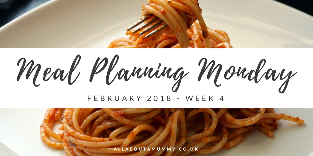 Picture of spaghetti with Meal Planning Monday title across