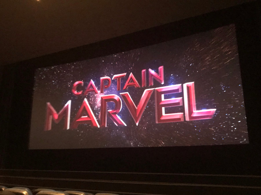 Picture of Captain Marvel logo on cinema screen 
