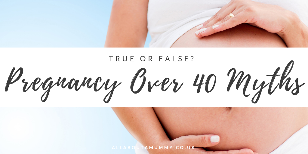 Picture of baby bump with Pregnancy Over 40 Myths blog post title
