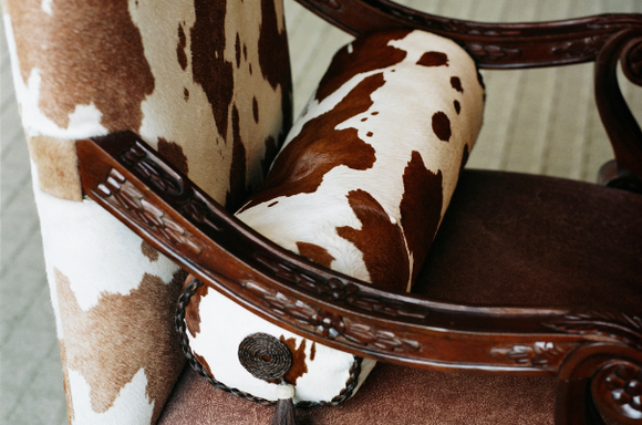 Old chaire re-upholstered with cow print fabric
