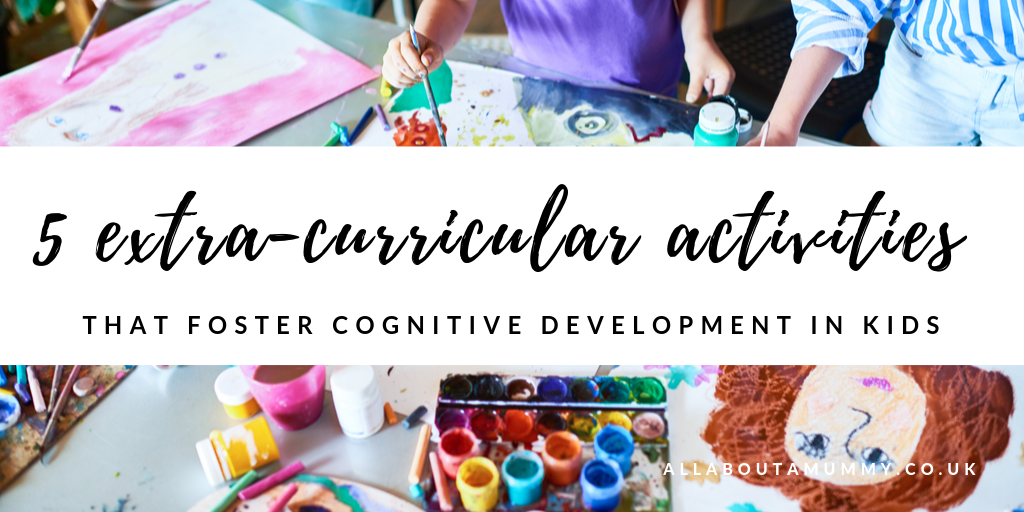 5 Extra-curricular activities that foster cognitive development in kids blog post title with image of kids art class behind
